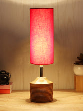 Wood Table lamp with Red cotton Shade (AEAP06)